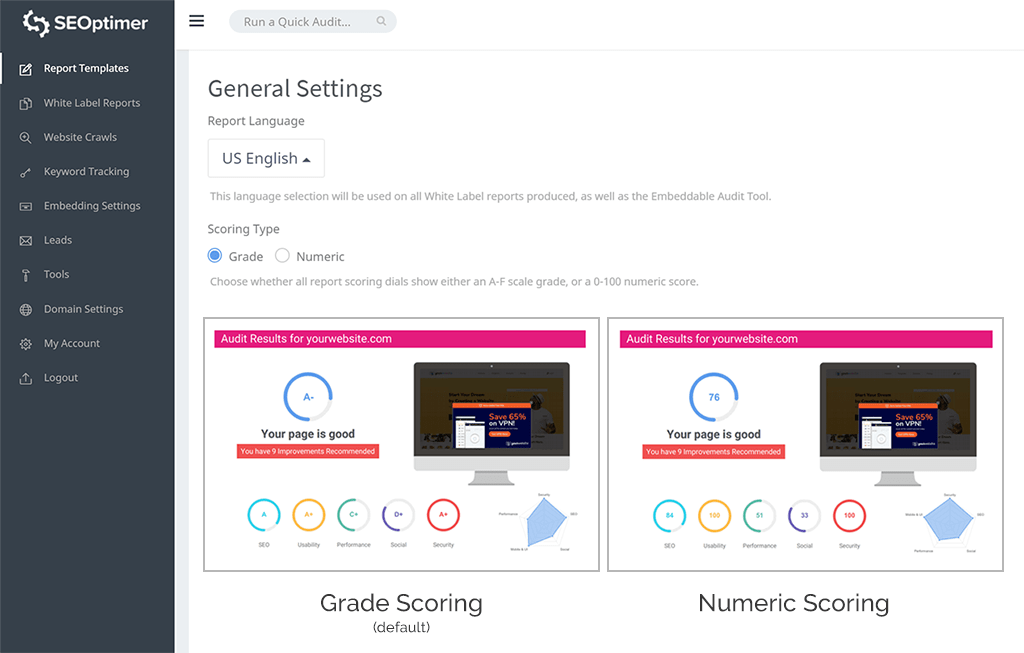 Grade report settings
