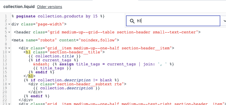 shopify modifier l'éditeur de thème de langue de code pour modifier les balises d'en-tête sur la page